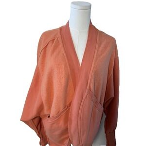 Pilcro Anthropologie Coral Orange Fleece Knit Wrap Cardigan Sweater S/M